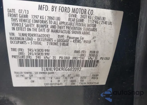 2014 Lincoln Mks from USA, damaged, VIN 1LNHL9DK9EG602092